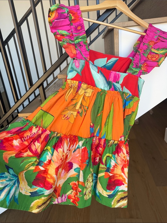 FARM Rio Dresses & Skirts - FARM Rio Bright Floral Tiered Mini Dress in Pink, Orange, Green, Red